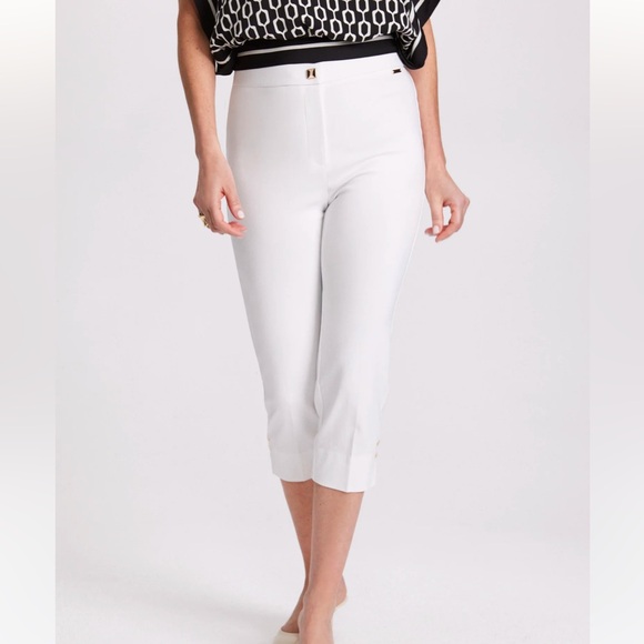 Laura High-Rise Bengaline Capris Pants Metal Detail White - Picture 1 of 11